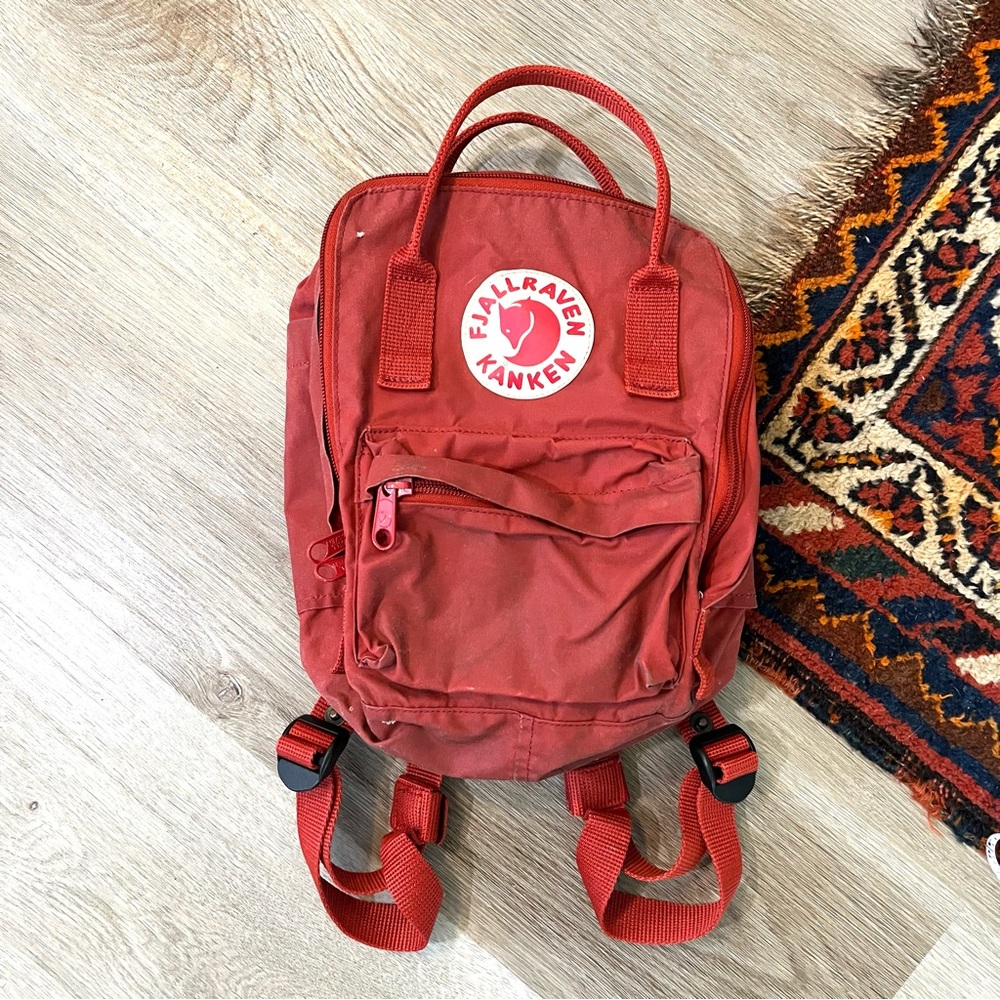 Fjallraven Kanken red canvas small backpack
